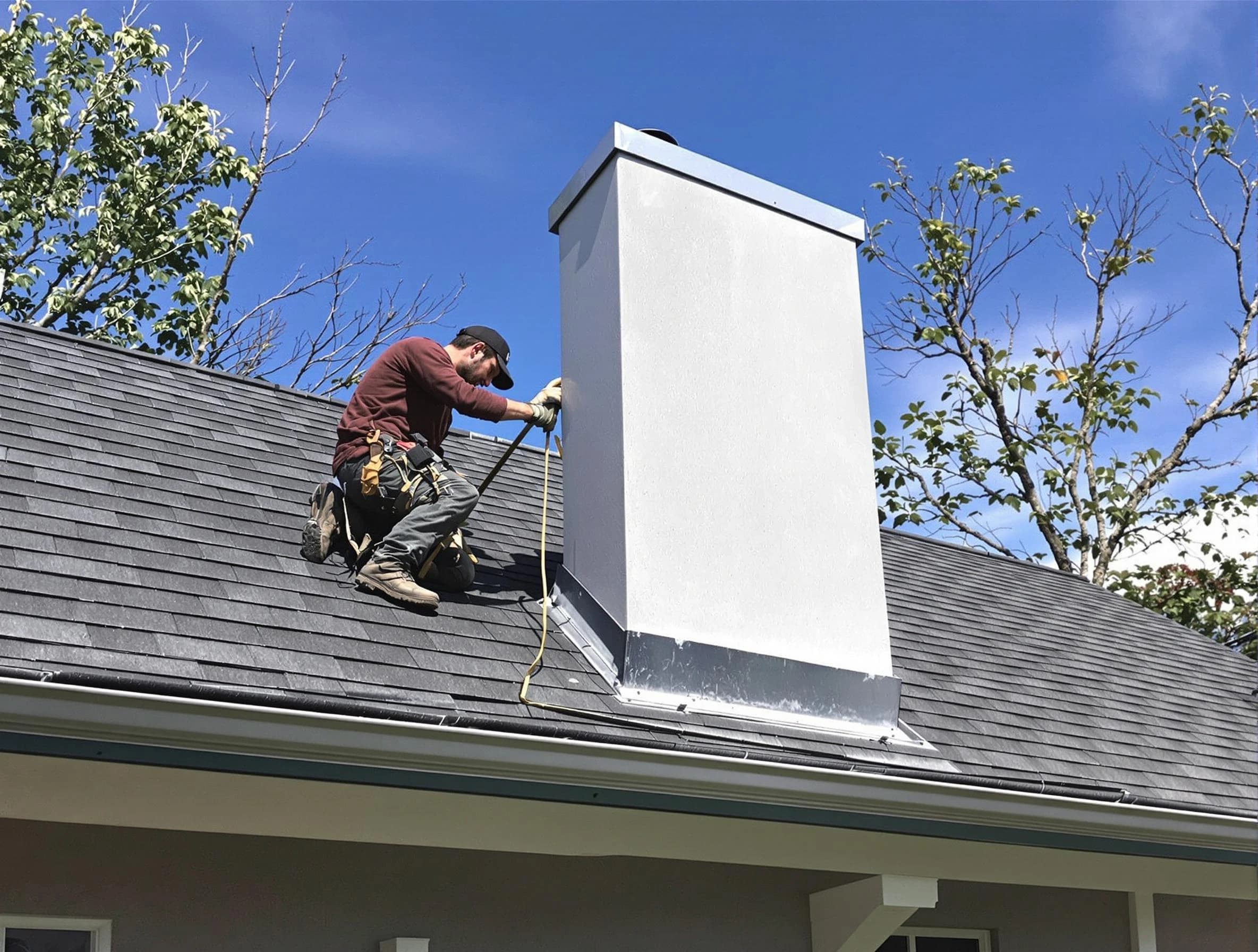 New River Chimney Sweep team member finishing chimney construction in New River, AZ