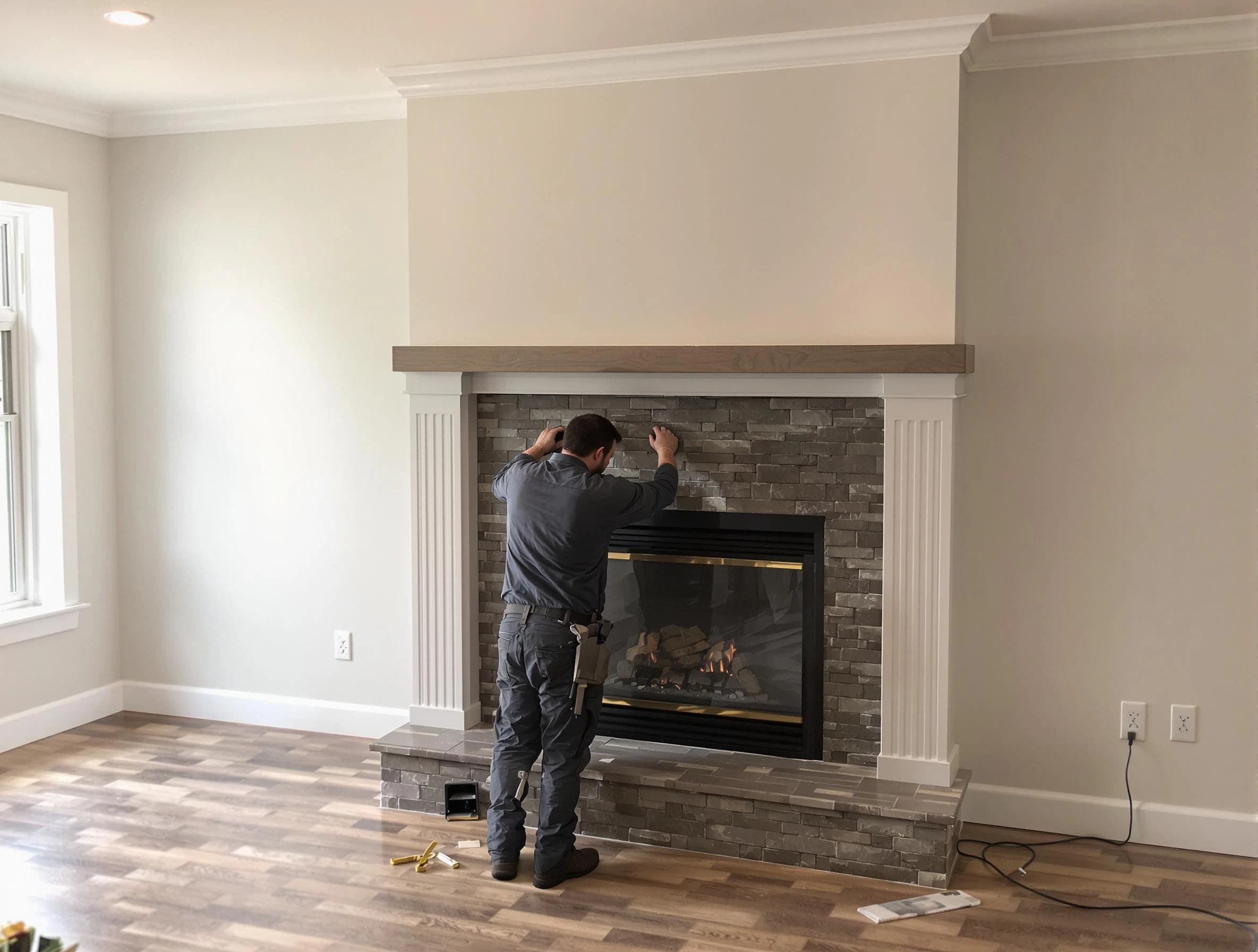 New River Chimney Sweep finishing a custom fireplace install in New River, AZ