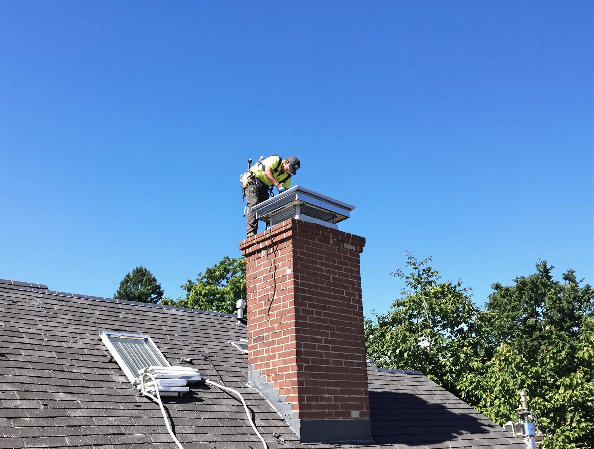 New River Chimney Sweep technician measuring a chimney cap in New River, AZ
