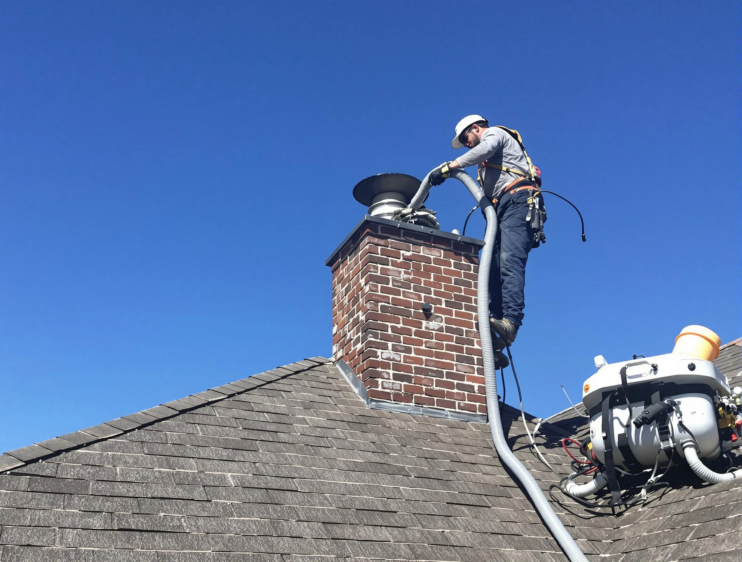 Dedicated New River Chimney Sweep team member cleaning a chimney in New River, AZ