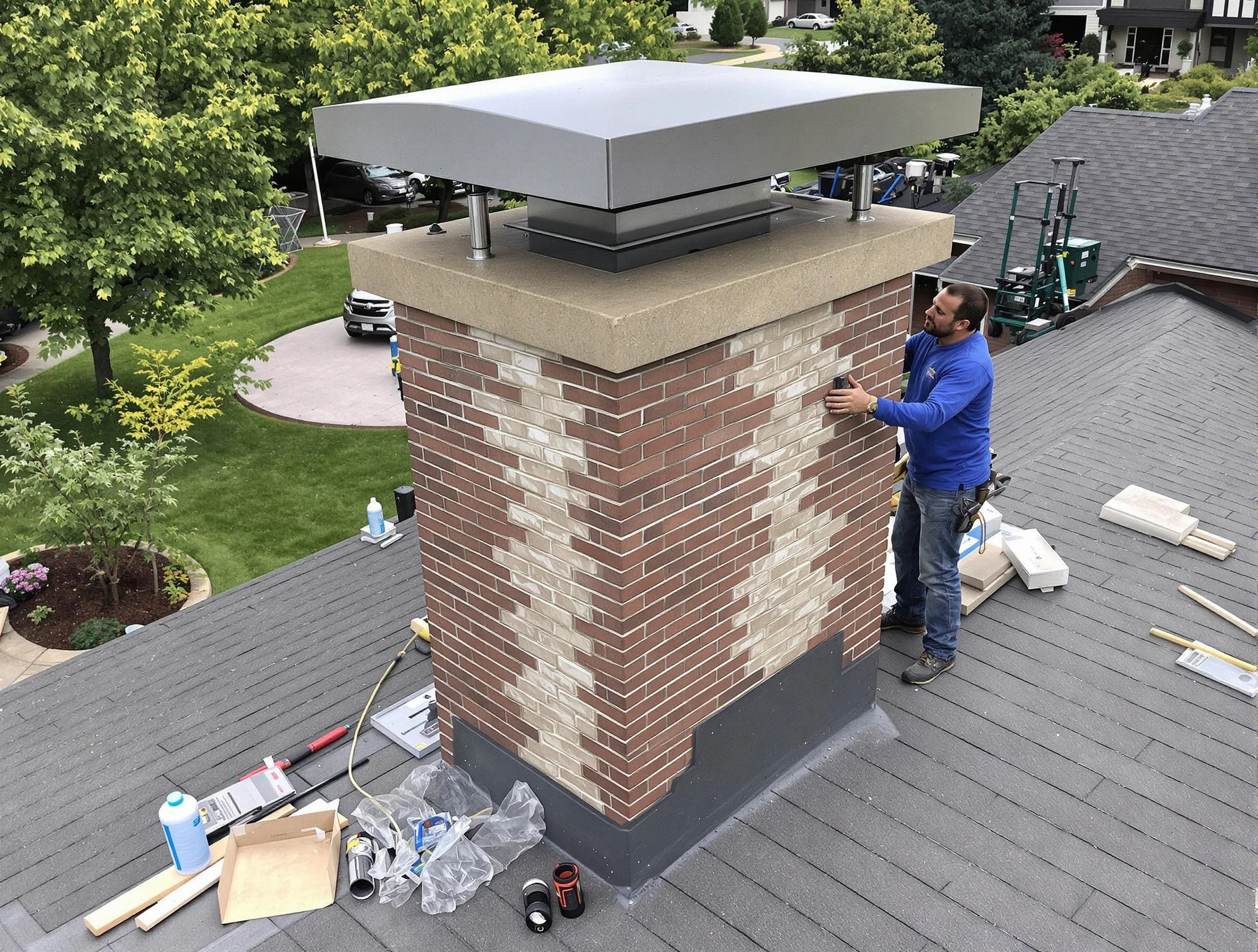 New River Chimney Sweep team working on a custom chimney remodel in New River, AZ